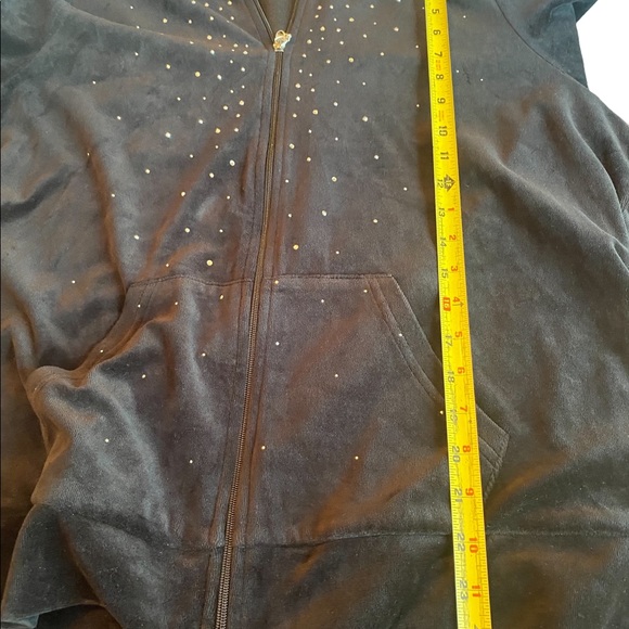 Style & Co Black Velour Hoodie Track Suit with Rhinestone Accents - Picture 6 of 15